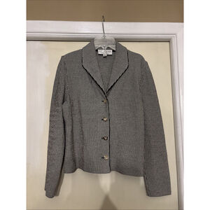 EUC WOMEN’S ST JOHN COLLECTION BY MARIE GRAY SIZE 6 BUTTONS WOVEN BLACK WHITE